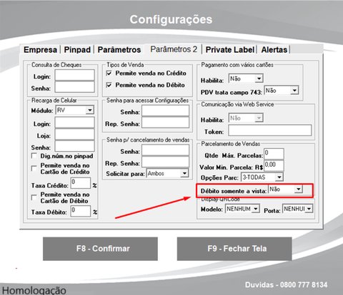 Janela de configurações do ClientTEF - aba Parâmetros 2
