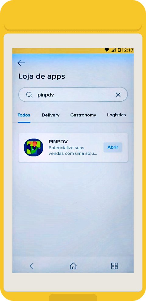 Loja de apps do terminal com a busca por pinpdv e o aplicativo PINPDV listado