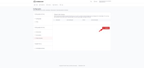 Tela de Tokens de Acesso com o botão Cadastrar em destaque
