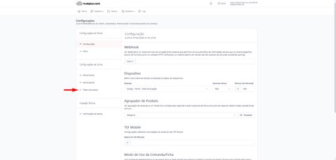 Menu lateral de Configurações com a opção Tokens de acesso em destaque