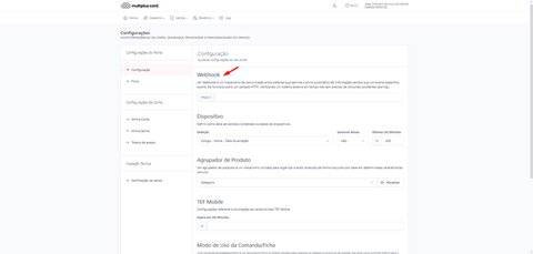 Tela de Configuração do portal com o campo de URL do Webhook em destaque