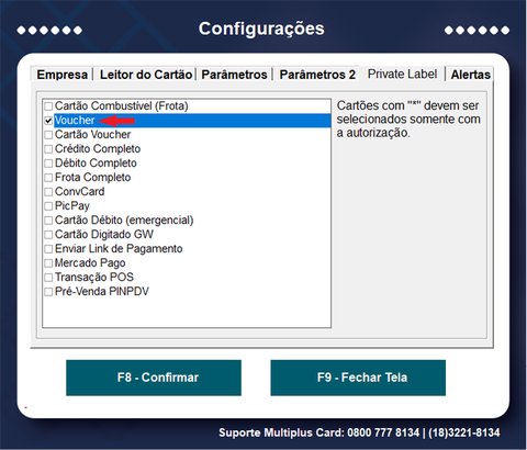 Janela de configurações do ClientTEF - aba Private Label